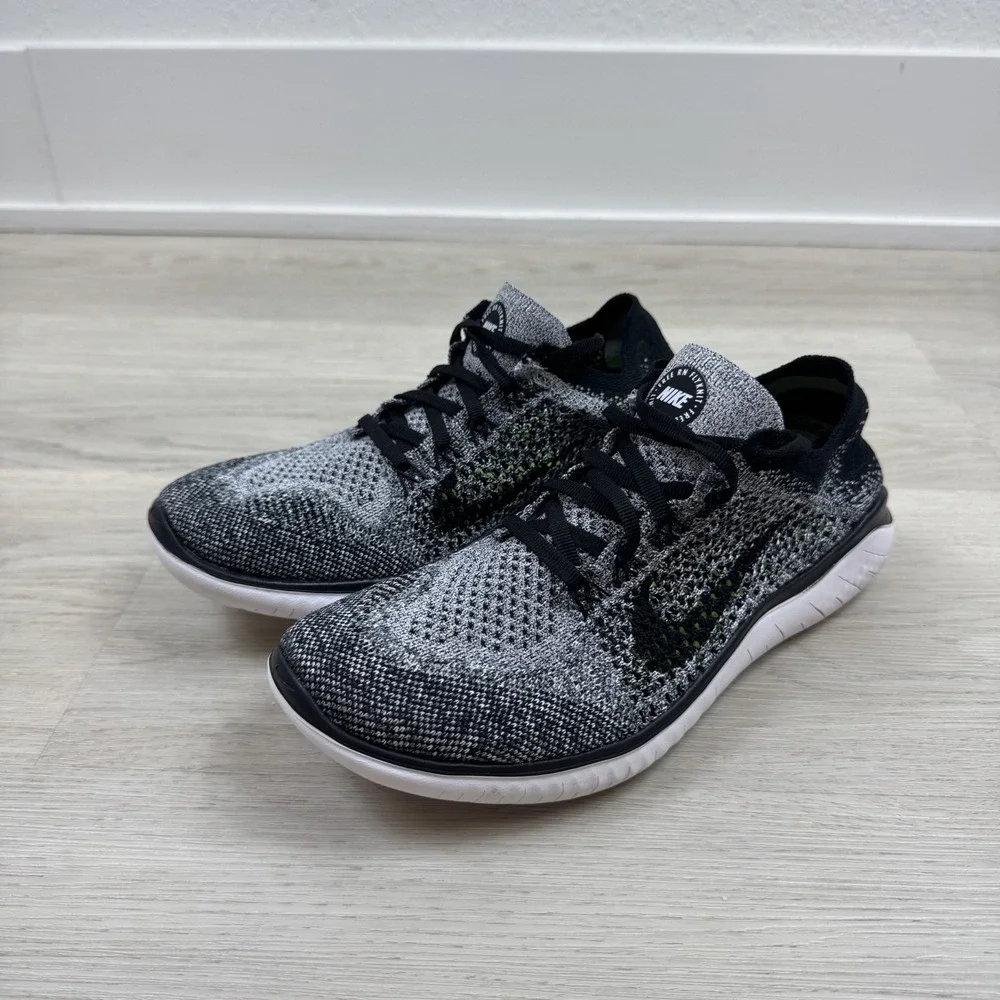 Nike Free RN Flyknit 2018 Running Shoes Womens 7.5 Black Oreo 942839 101
